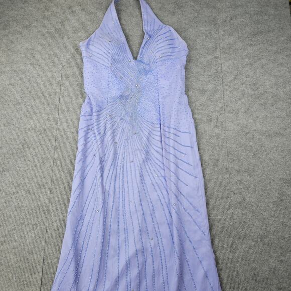 Alyce Designs Gown Womens 14 Purple Beaded Halter Whimsical Prom Dress 90s Silk - Picture 3 of 12